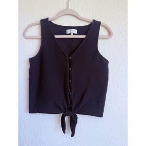 Madewell Texture & Thread Women’s Small Black Cotton Button Front Tie Tank Top